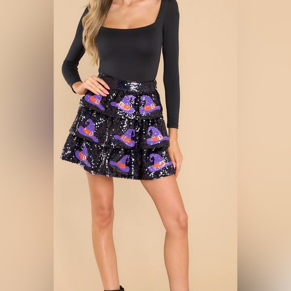 Peach Love California Feelin' Witchy black sequin tiered mini skirt